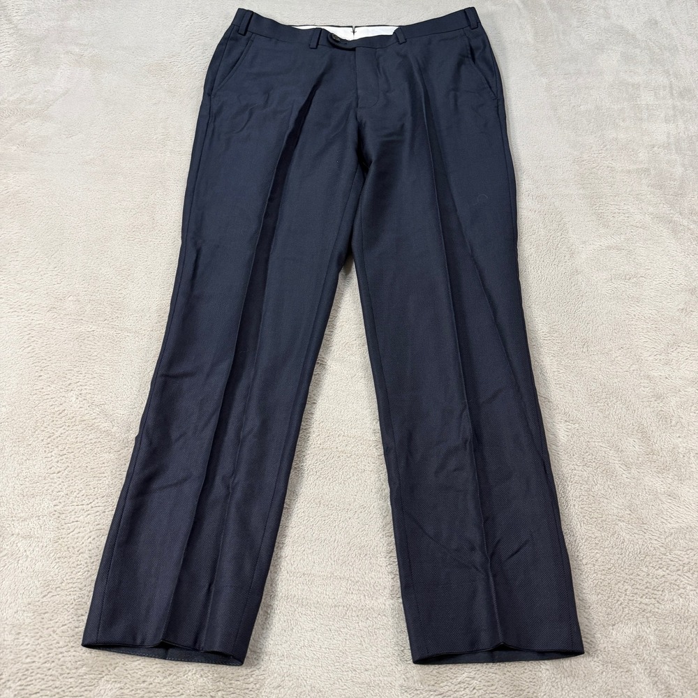 Suitsupply Sienna Mens 32x29 Navy Blue Wool Dress Pants Textured Birdseye Preppy